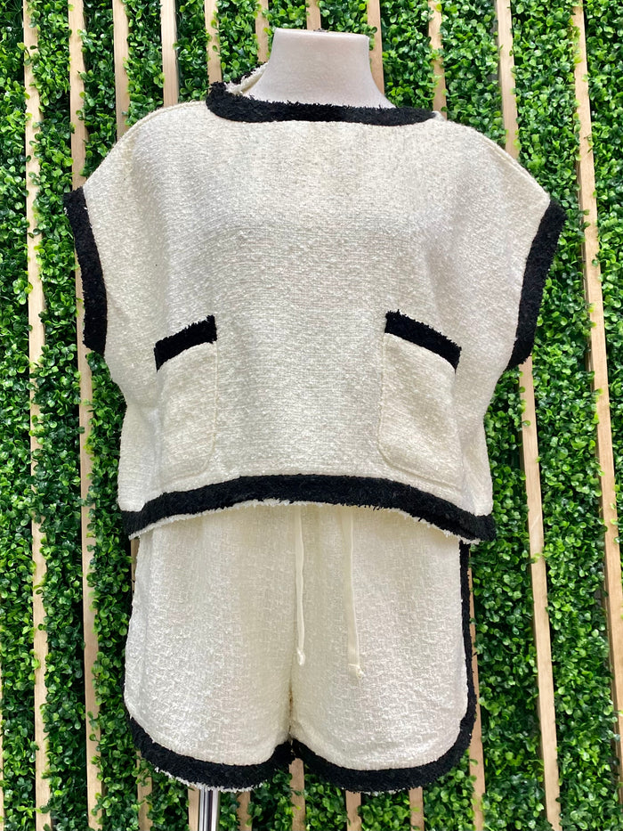 Cream Chanel Vibes Tweed Sleeveless Top