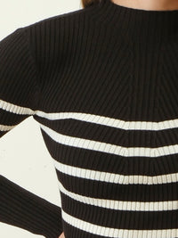 Black Stripe Mock Neck Long Sleeve Sweater