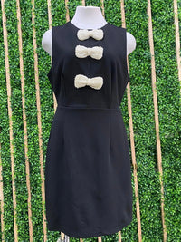 Pearl Bow Detail Black Short Dress