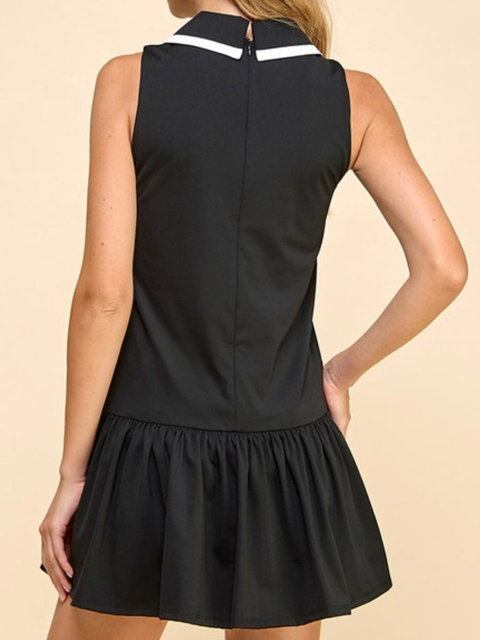 Black Collared Drop Waist Short  Dress