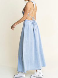 Lace Trim Cutout Denim MAxi Dress