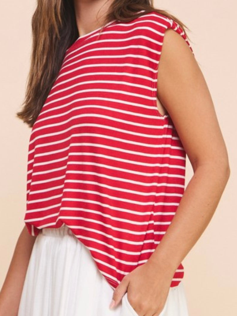 Red Stripe Sleeveless Muscle Sleeve Top
