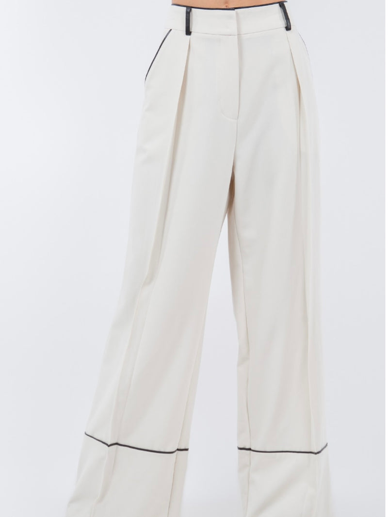 Ecru Black Piping Trousers