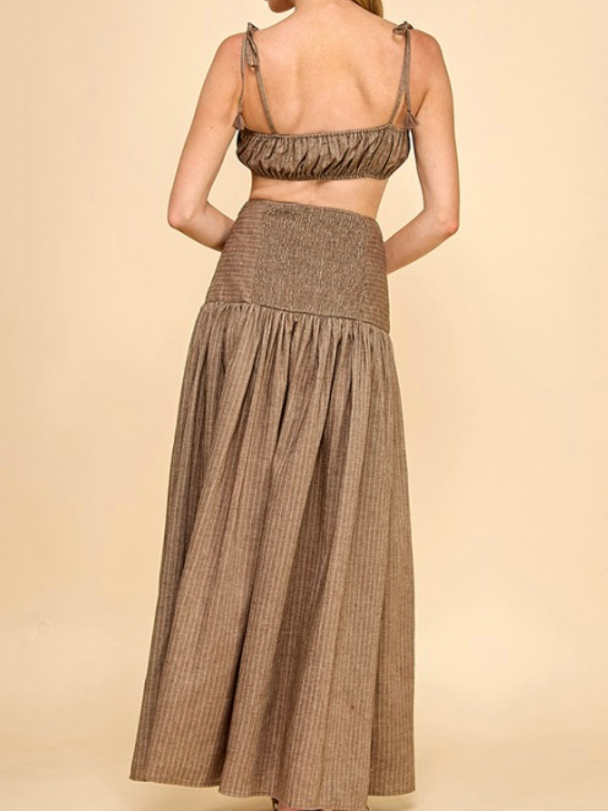 Mocha Cropped Top And High Waisted Maxi Skirt Set
