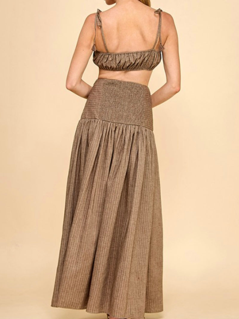 Mocha Cropped Top And High Waisted Maxi Skirt Set