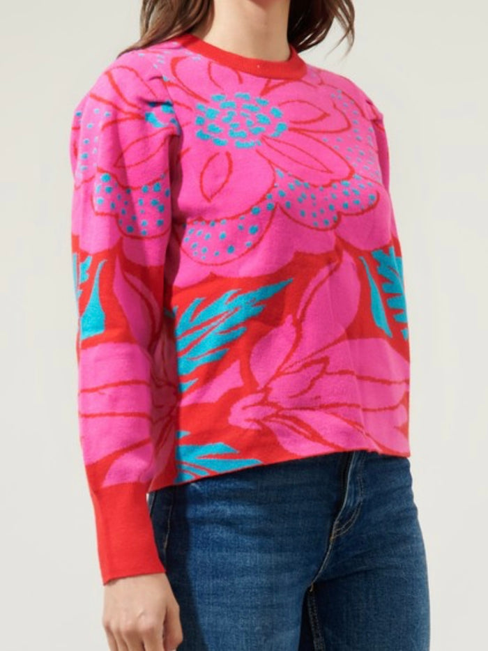 Fuchsia Blue Print Sweater