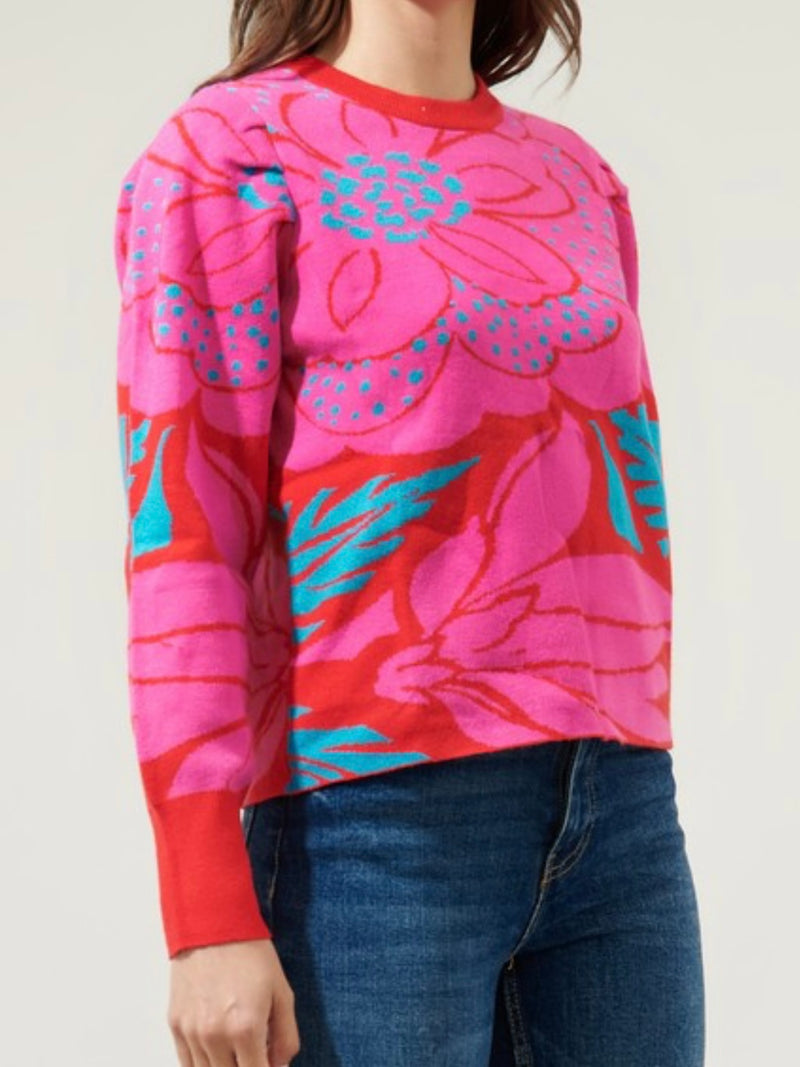 Fuchsia Blue Print Sweater