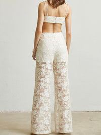 Linen Shell Detail Lace Pant Set