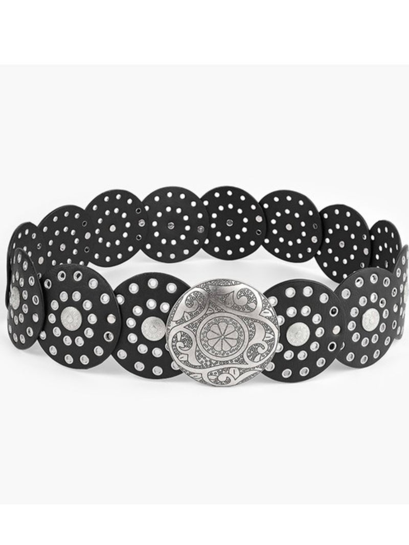 Black Large Studs Buckle Western Belt