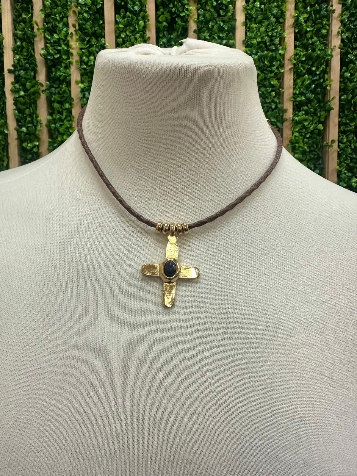 Emolo Short Braided Cross Necklace