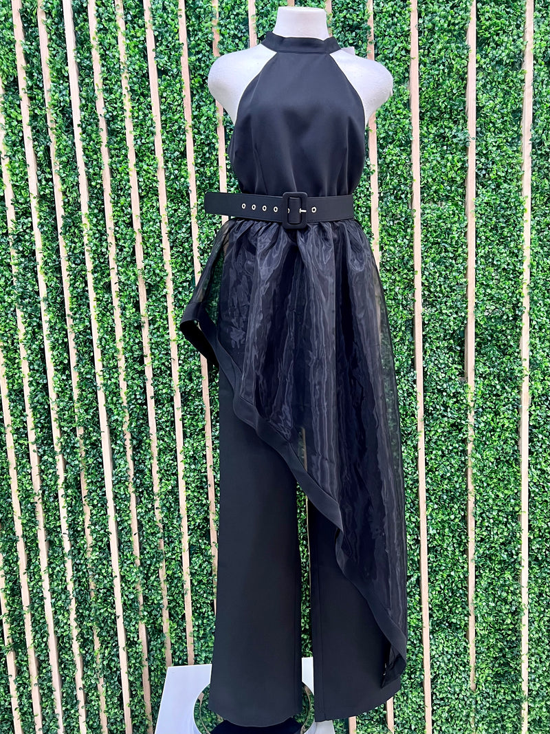 Exquisite Black Asymmetrical Skirt Jumpsuit