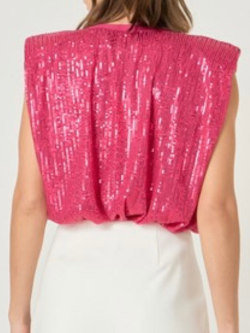 Sequin Shoulder Pad Top