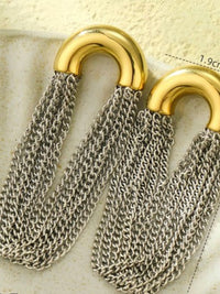 Curved Chain Tassel C-shape Stud Earrings