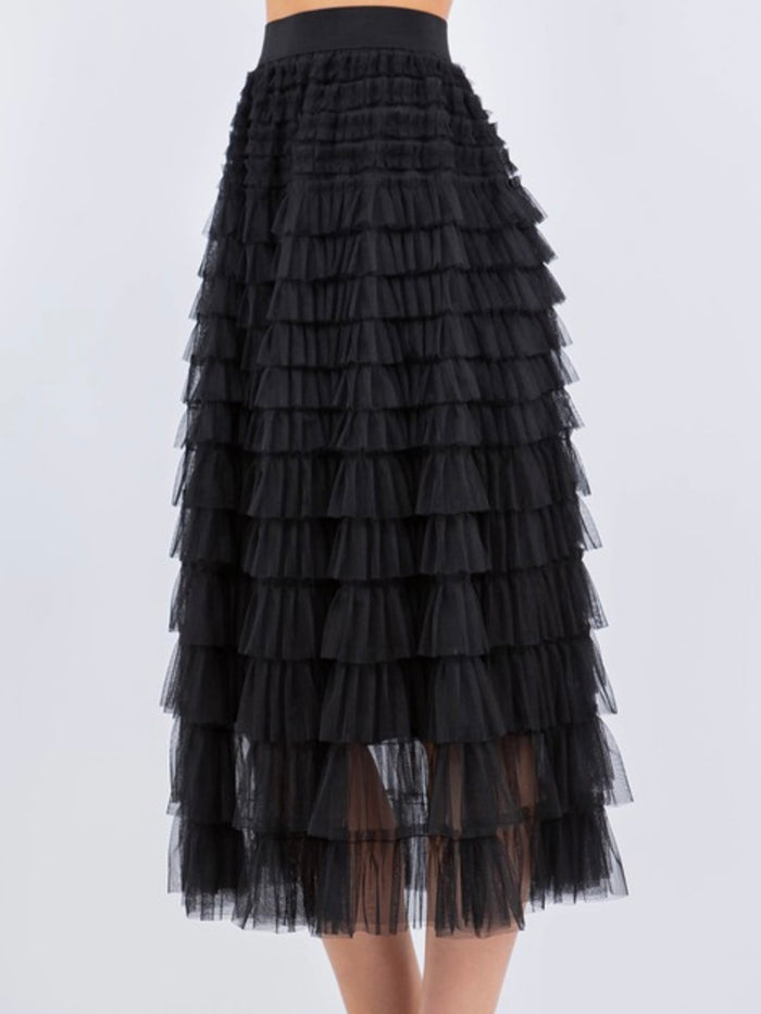 Black Multi Tiered Midi Skirt