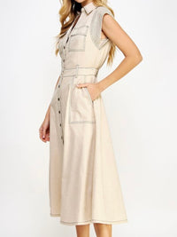 Stitch Detail Linen Midi Dress