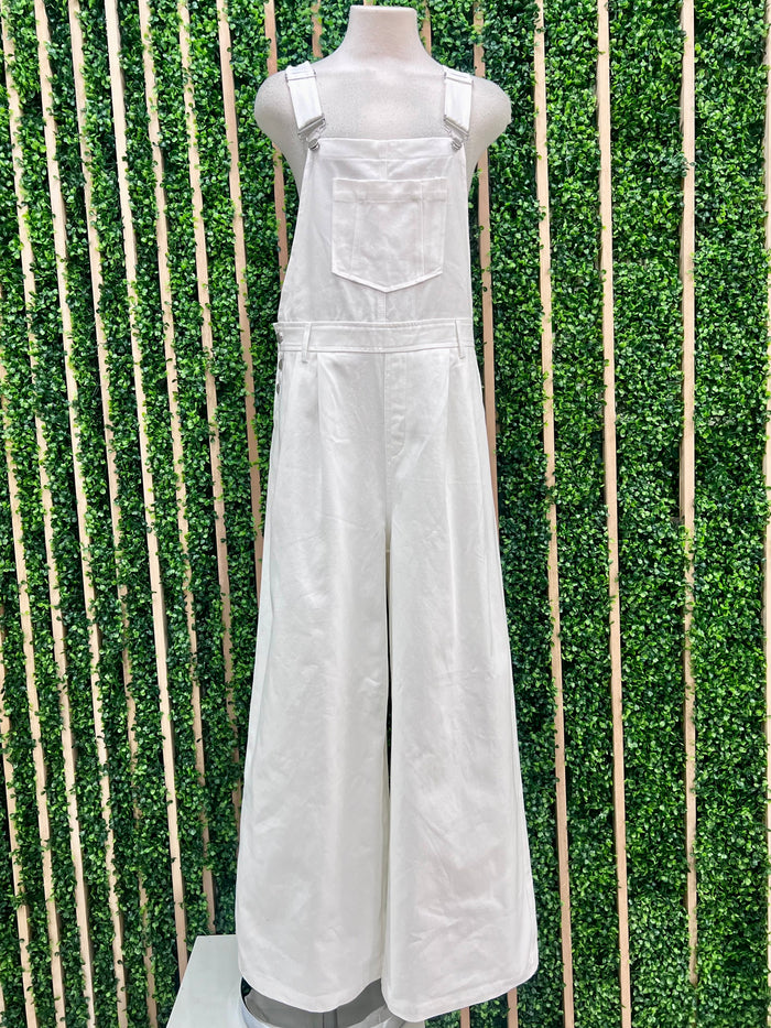 White Wide Leg Denim Overall