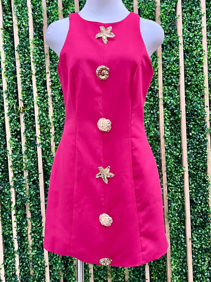 Berry Button Detail Dress