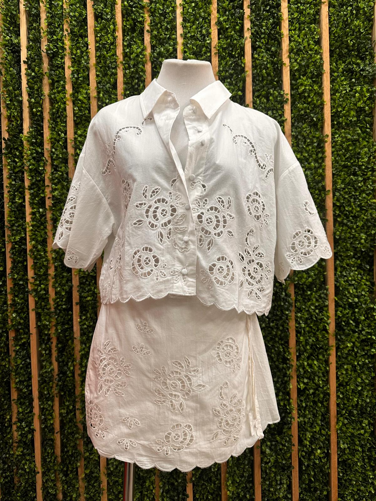 Off White Embroidered Wrap Skirt