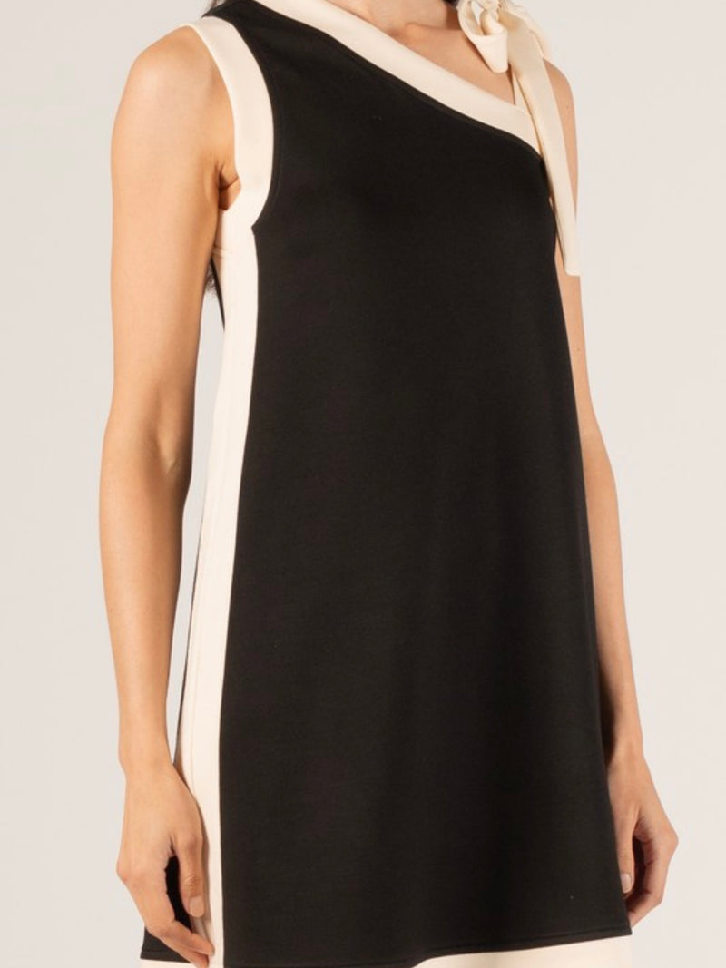 Black Egg Shell Contrast One Shoulder Dress