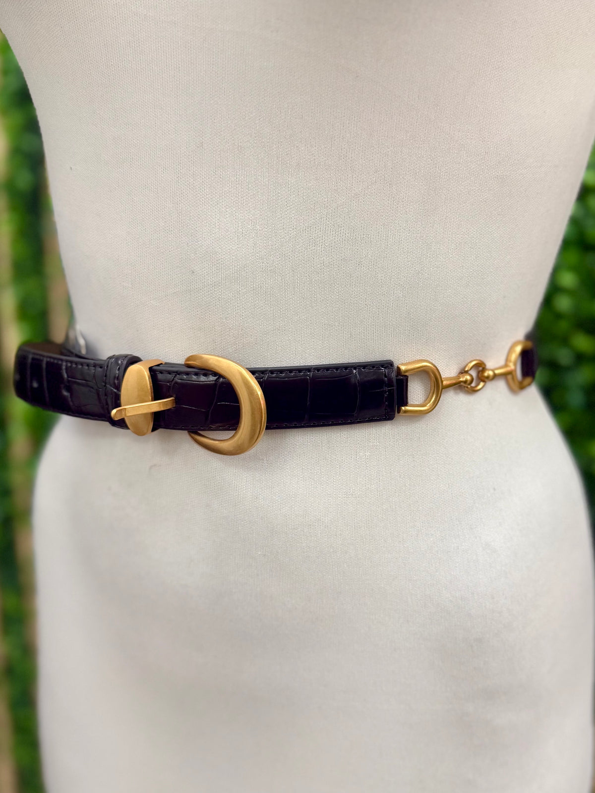 Connecting Buckle Croc Thin Belt