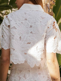 Beautiful White Cutout Floral Lace Crop Blouse