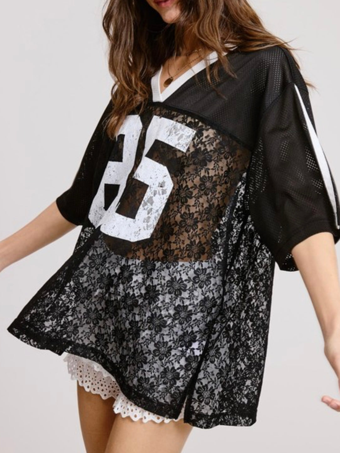 Black Sporty 85 Jersey Lace Tee