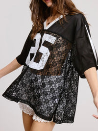 Black Sporty 85 Jersey Lace Tee