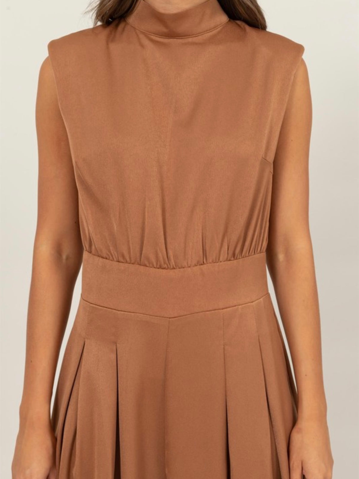 High Neck Sleeveless Wide Leg Satin Jumpsuit
