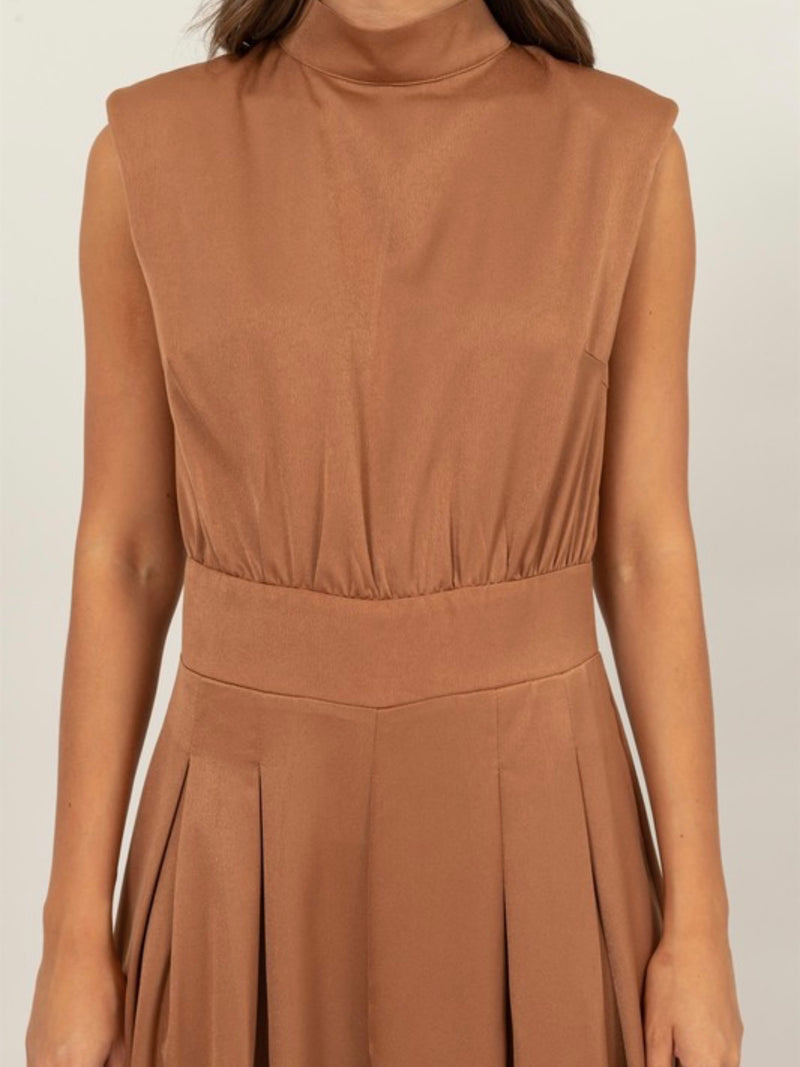 High Neck Sleeveless Wide Leg Satin Jumpsuit