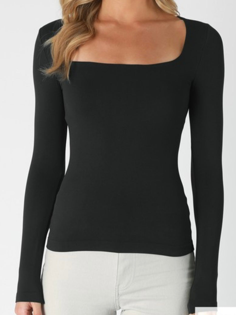 Square Neck Long Sleeve Basic Top