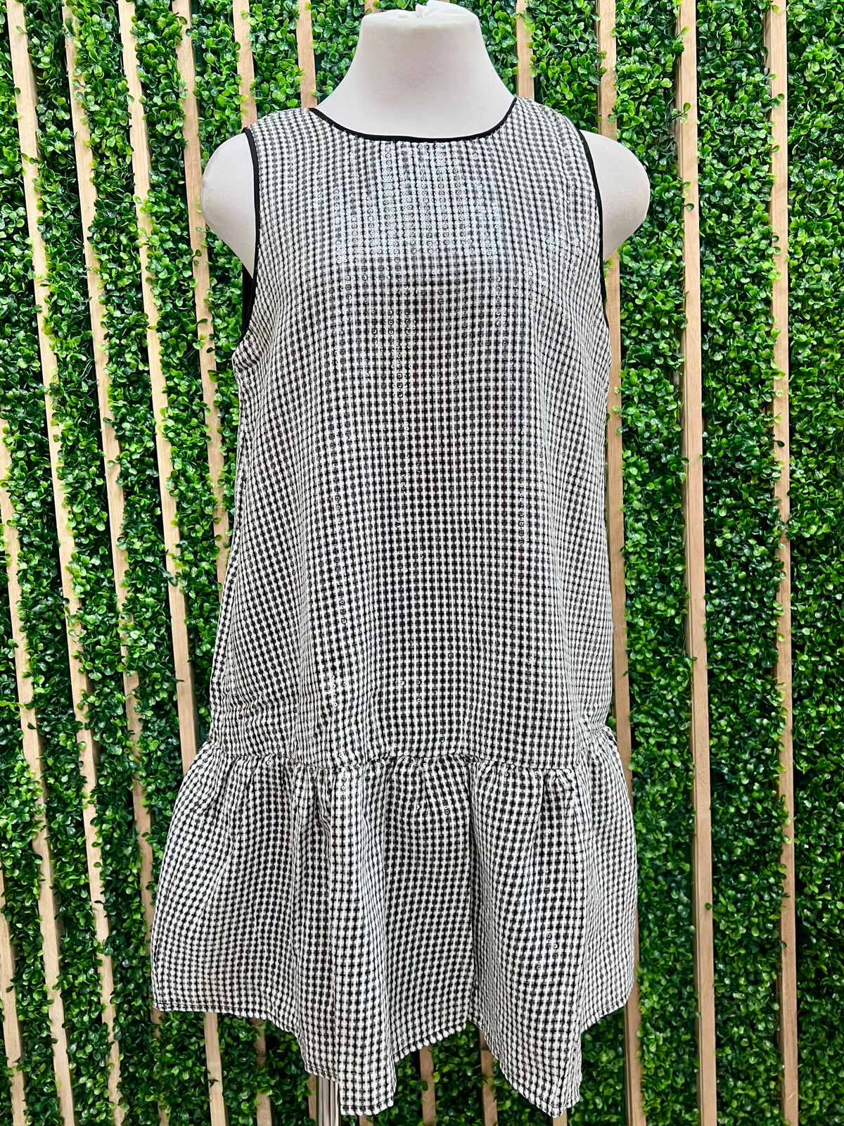 Black White Sequin Plaid Short Dress
