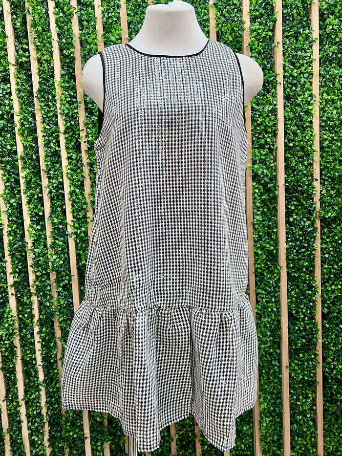 Black White Sequin Plaid Short Dress