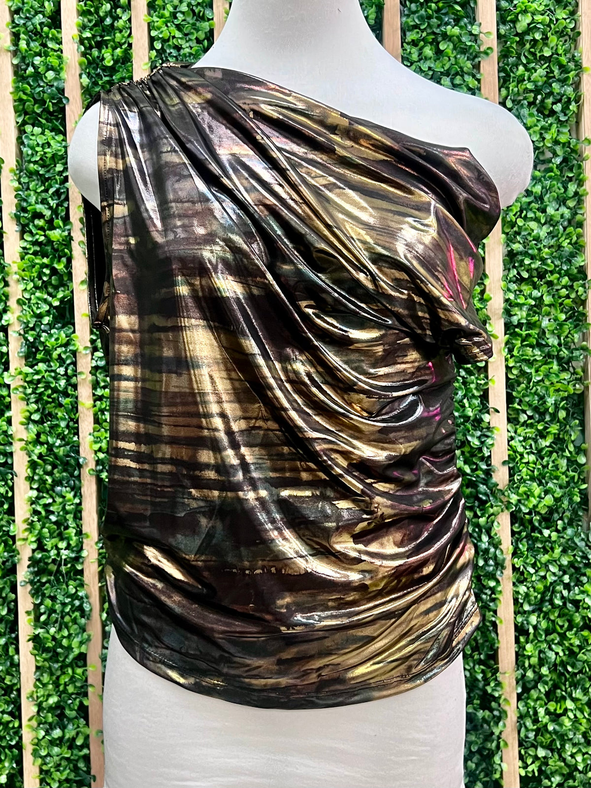 Abstract Camo Off Shoulder Top