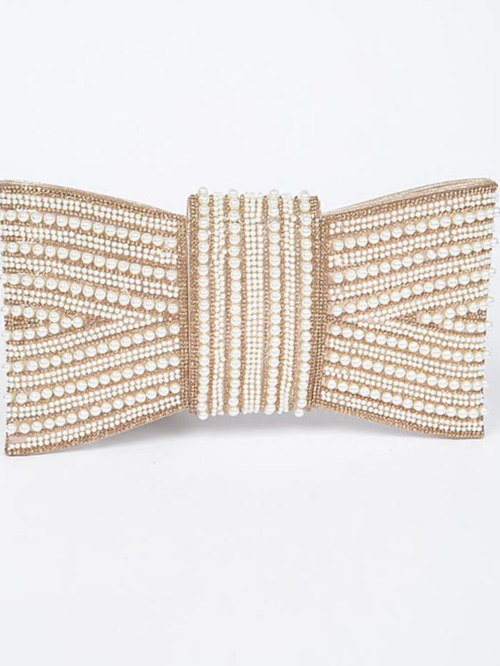 Rhinestone Pearl Bow Clutch