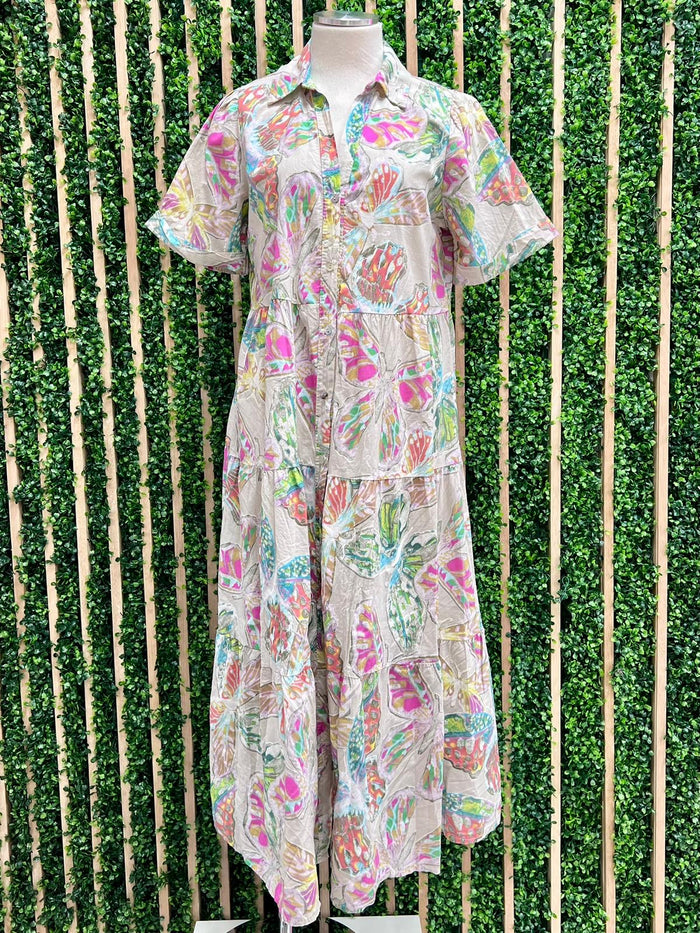 Colorful Butterfly Blouse Maxi Dress