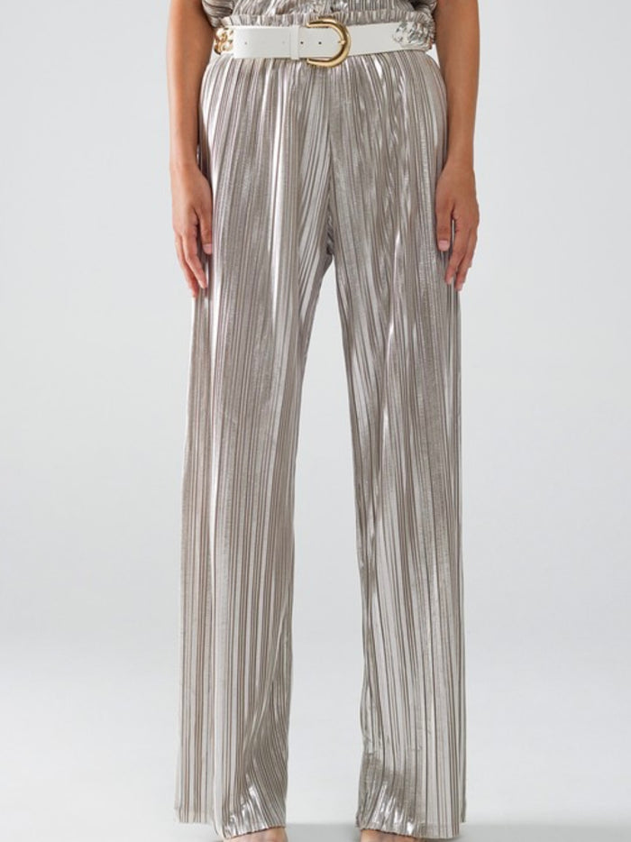 Silver Pleated Wide Leg Pant