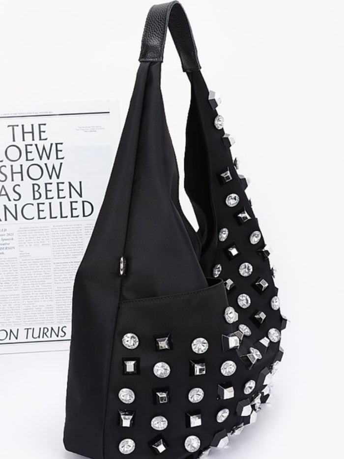 Multi Stone Studded Nylon Padded Crossbody Bag