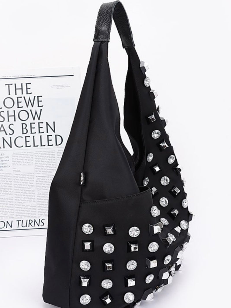 Multi Stone Studded Nylon Padded Crossbody Bag