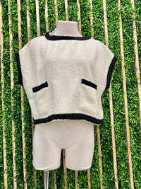 Cream Chanel Vibes Tweed Sleeveless Top