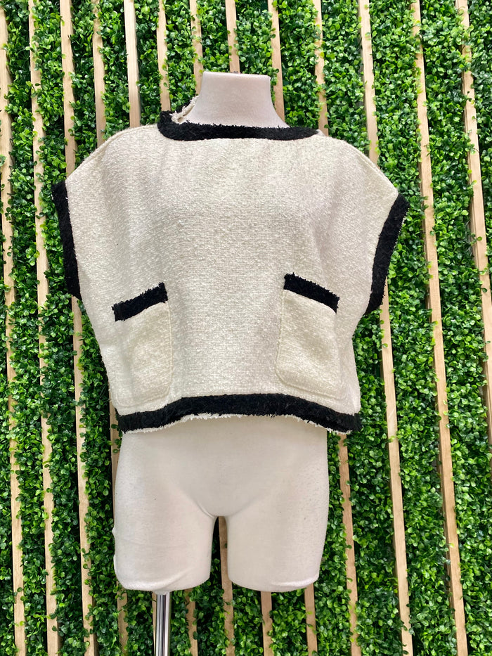 Cream Chanel Vibes Tweed Sleeveless Top