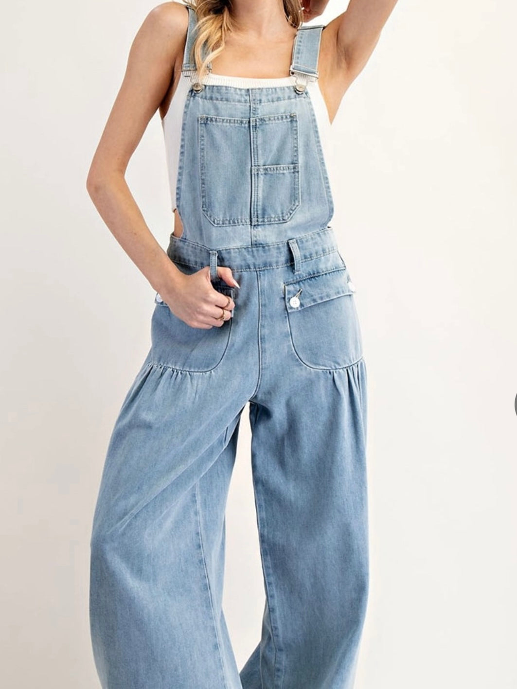 Cinched Denim Flap Pocket Balloon Jumpsuit
