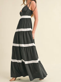 Stripe Detail Black Flow Maxi Dress