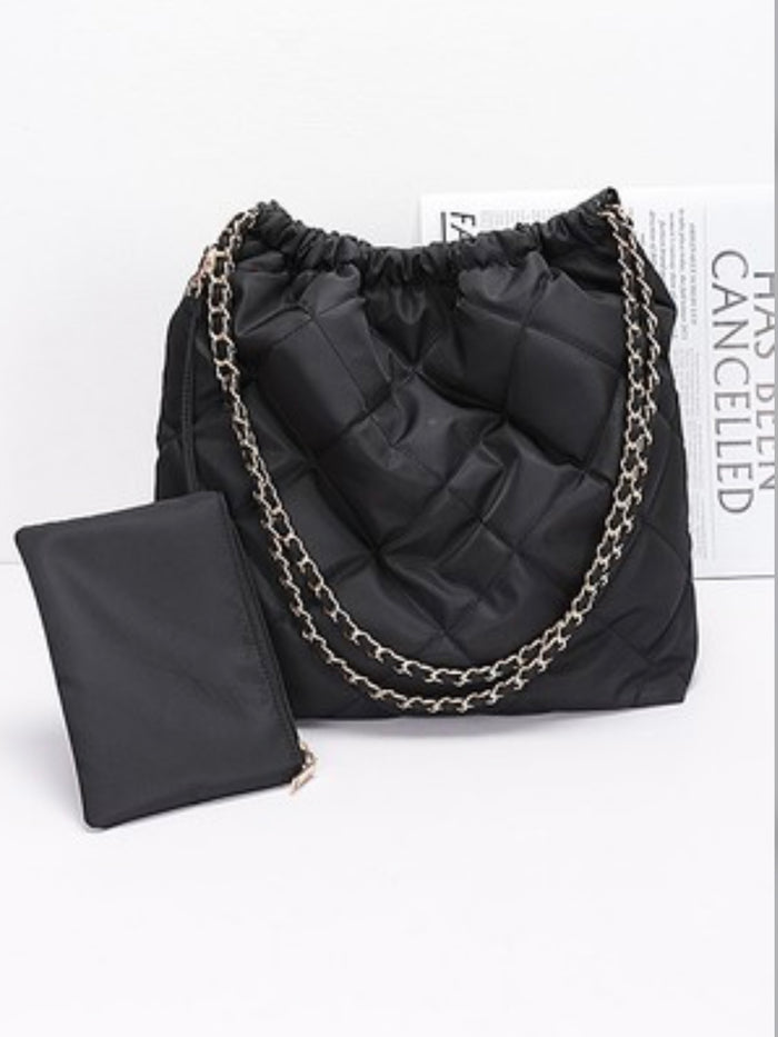 Black Nylon metal Chain Shoulder Bag