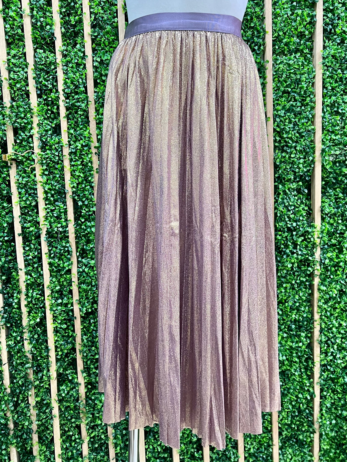 Shiny Pleated Midi Skirt