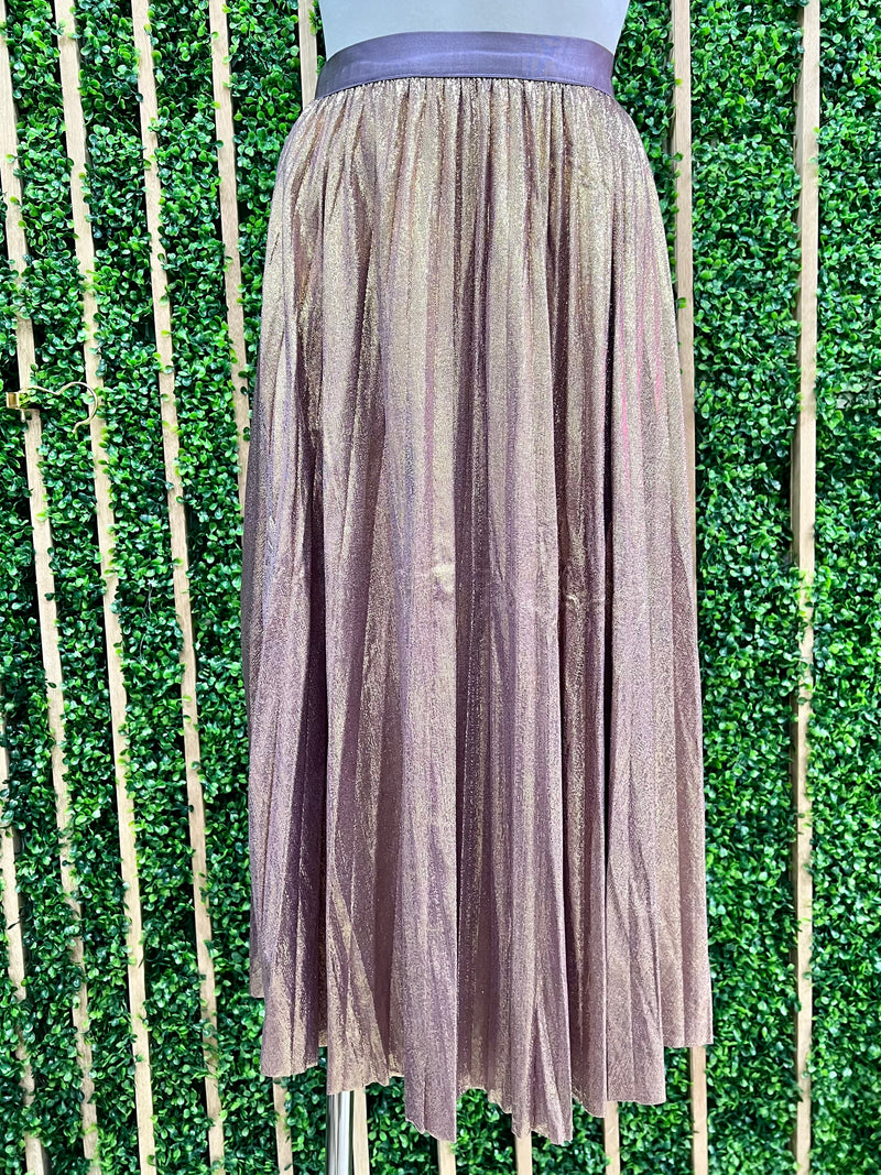 Shiny Pleated Midi Skirt