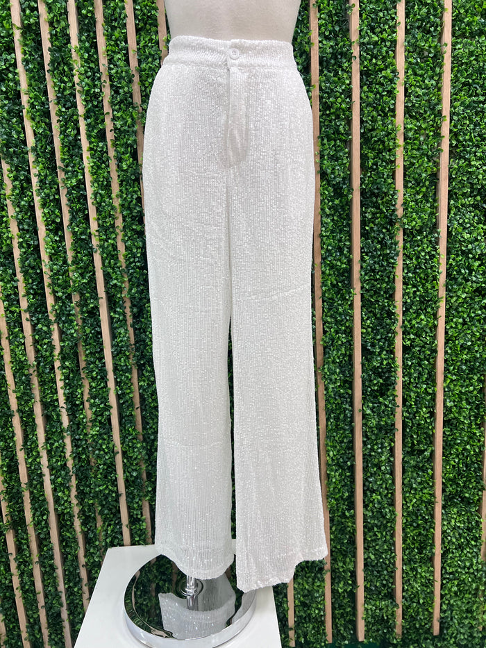 White Sequin Wide Leg Pant