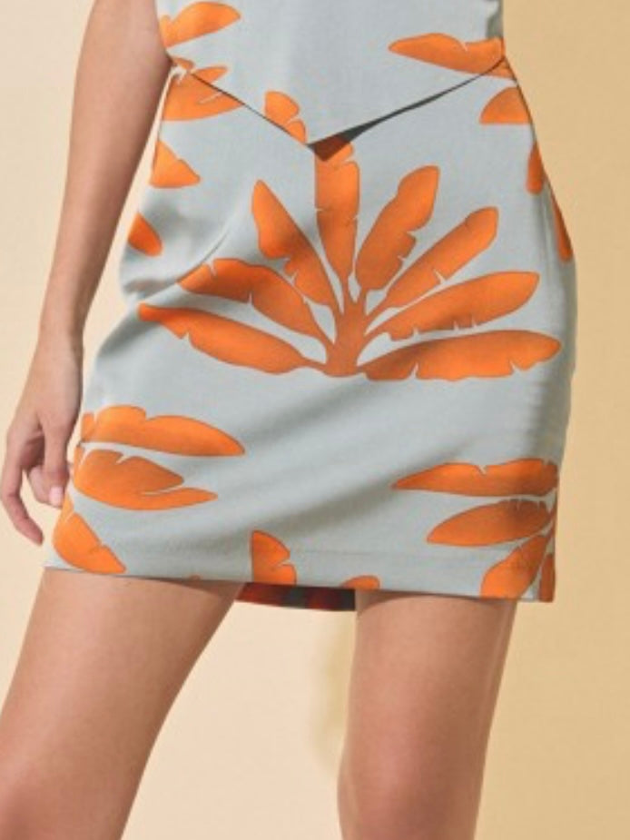 Grey Orange Floral Skirt