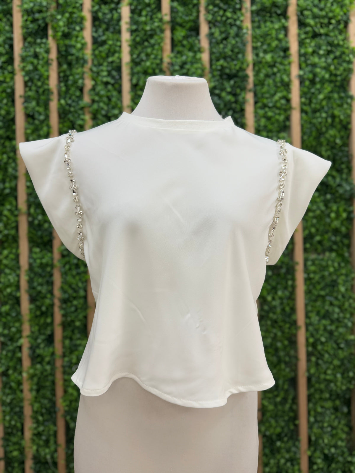 Jewel Trim Angel Sleeve Top