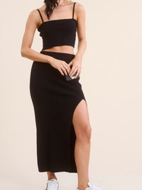 Black Crop Midi Knit Skirt Set