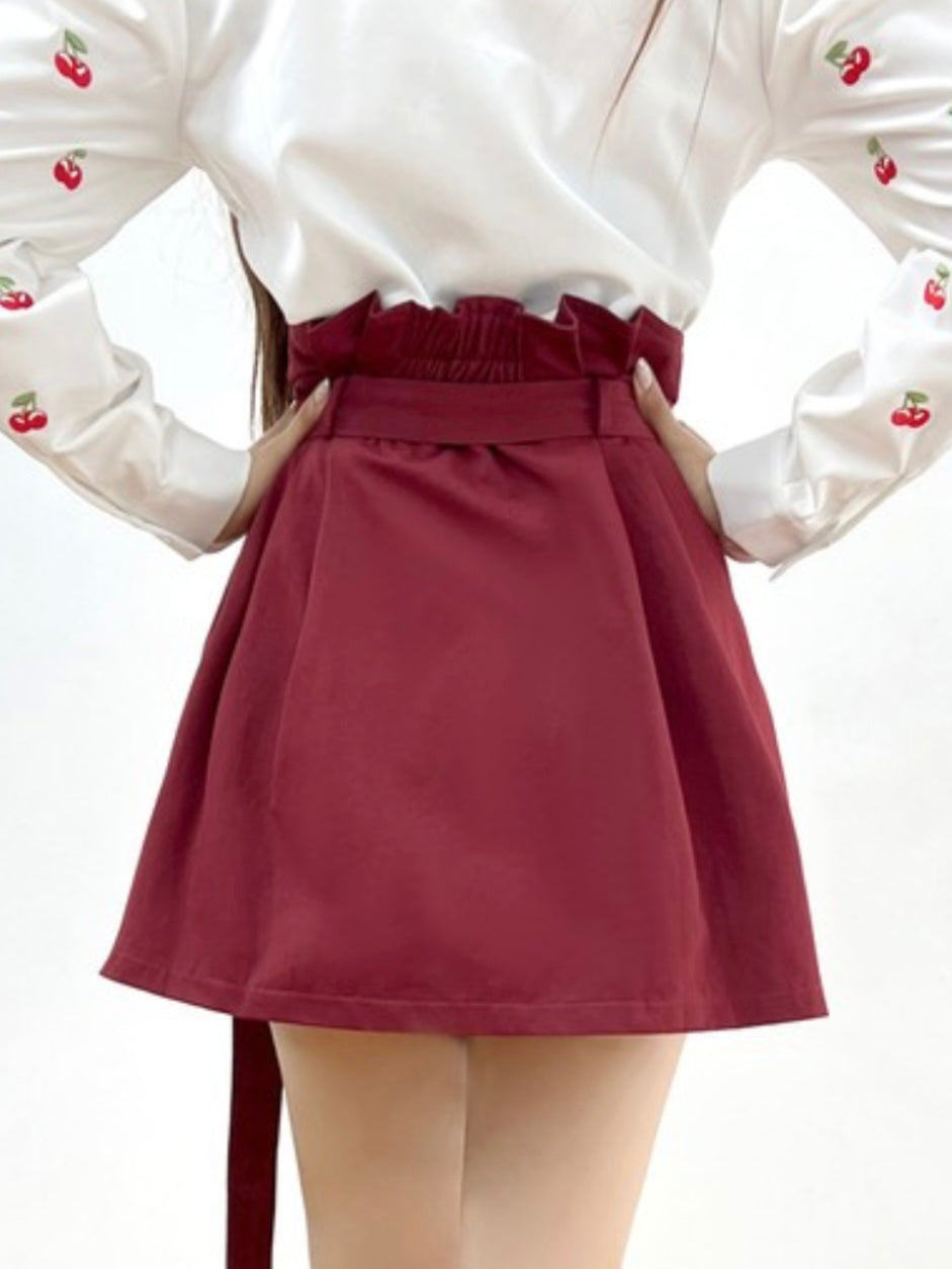 Burgundy Wrapped High Waist Short Skirt